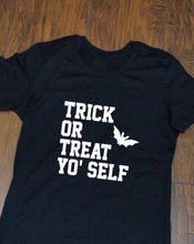 Load image into Gallery viewer, Trick or Treat Yo' Self /  Halloween T-shirt / Unisex / Adult Shirt / Dress up / Hip Hop / Urban / Trick or Treat / Monochrome