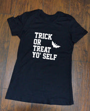 Load image into Gallery viewer, Trick or Treat Yo' Self /  Halloween T-shirt / Unisex / Adult Shirt / Dress up / Hip Hop / Urban / Trick or Treat / Monochrome