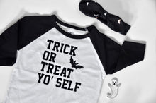 Load image into Gallery viewer, Trick or treat youself / Halloween Shirt / Kids Shirt / Trick or Treat T-Shirt / Toddler Halloween / Gift / Hip Hop / baseball shirt