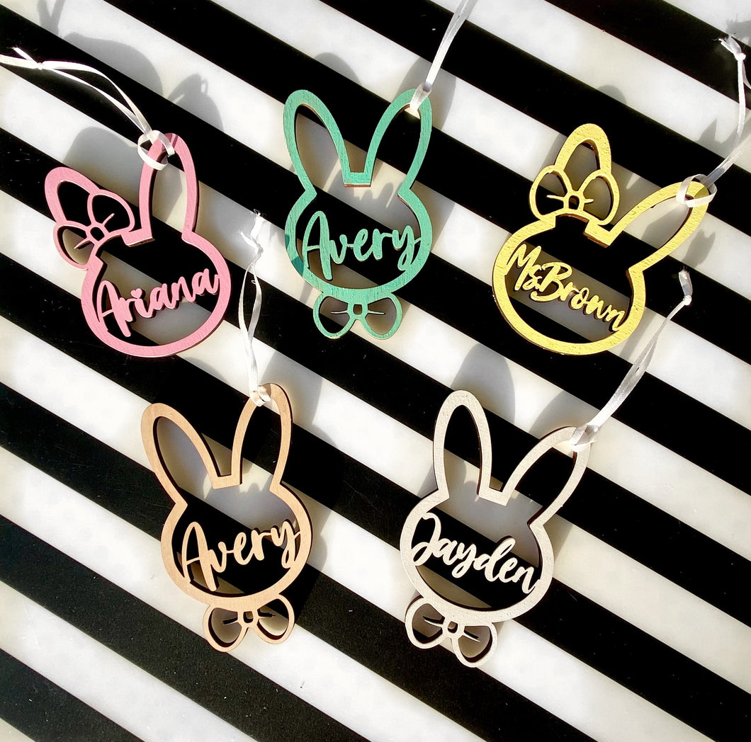 Bunny Name Tag - Hanger for Easter Basket - Customized Names
