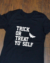 Load image into Gallery viewer, Trick or Treat Yo&#39; Self /  Halloween T-shirt / Unisex / Adult Shirt / Dress up / Hip Hop / Urban / Trick or Treat / Monochrome
