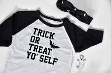 Load image into Gallery viewer, Trick or treat youself / Halloween Shirt / Kids Shirt / Trick or Treat T-Shirt / Toddler Halloween / Gift / Hip Hop / baseball shirt
