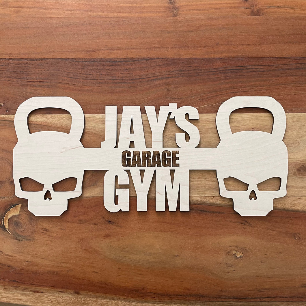 Customizable Garage Gym Sign Kettlebell Skull